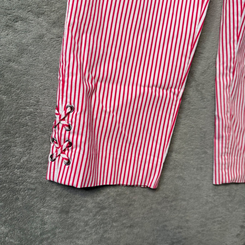 Chicos Perfect Stretch Pink Striped Capri Crop Pants XL Pull On Lace Up Nautical - Picture 4 of 12